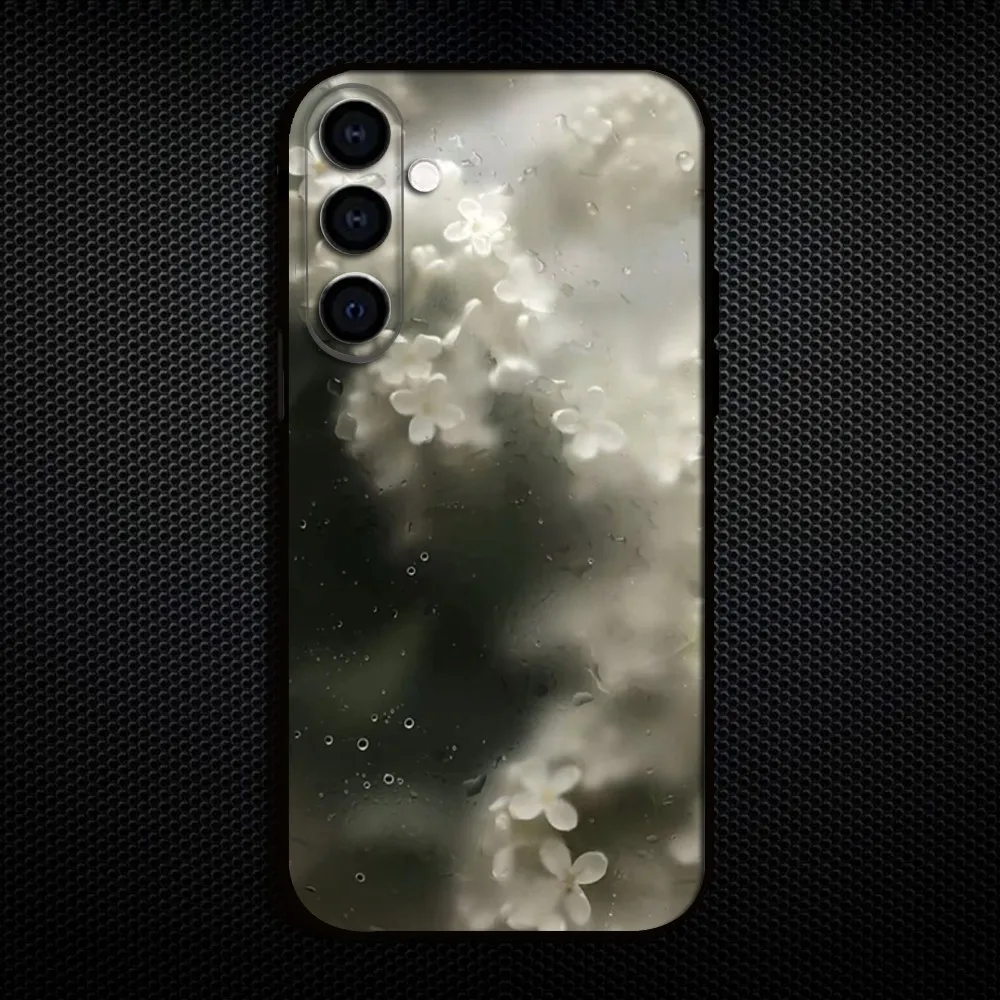 Casing Ponsel Bunga Tetesan Air untuk Samsung Galaxy A73/A72/A71/A70/A53/A52/A51/Cangkang Hitam Lembut Lainnya