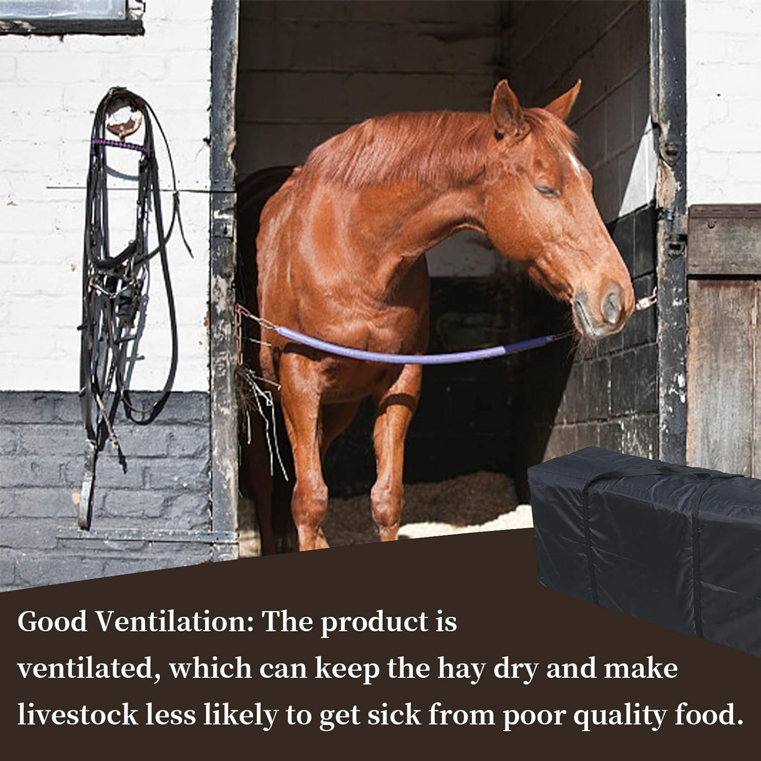 Bolsa de almacenamiento de pacas de heno de caballo, bolso de mano plegable impermeable con cremallera para caballos y cabras