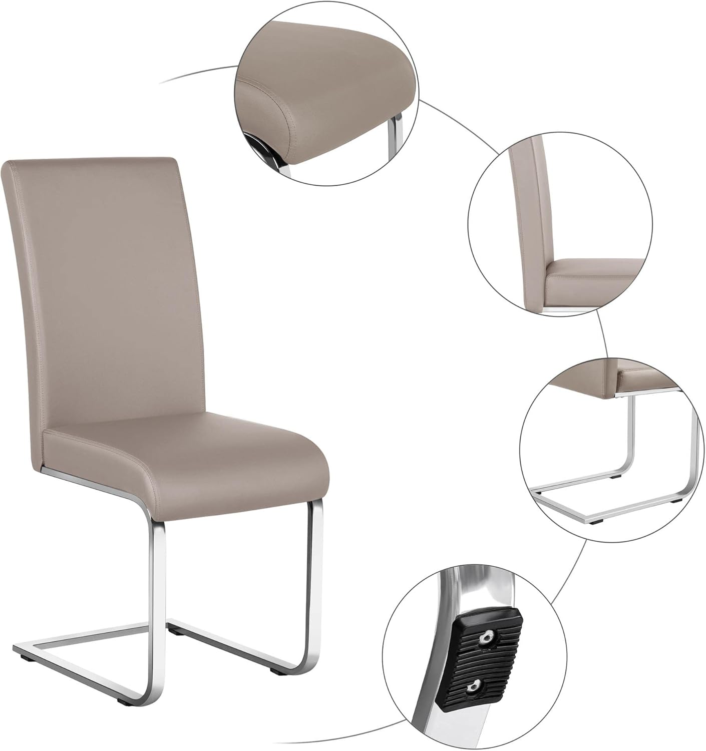 Dining Chairs Set of 6 Leather Chairs Modern Kitchen Chairs with High Back and Metal Legs for Dining Room Kitchen, Lig