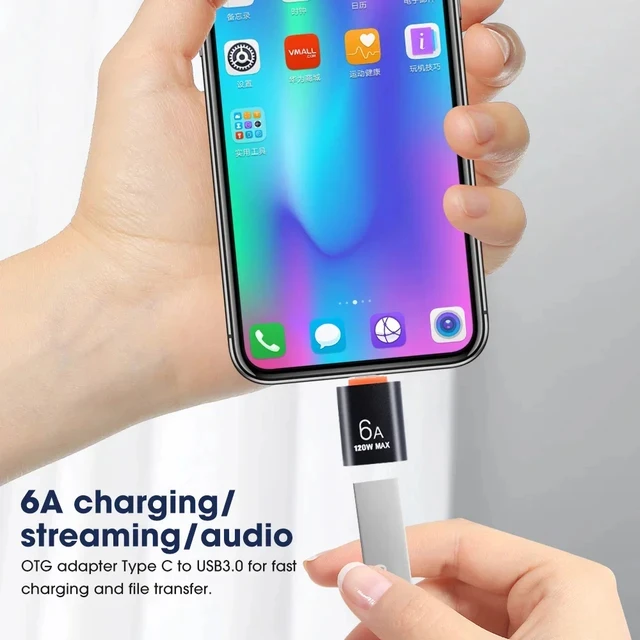 Adaptador USB a tipo C OTG 6A, convertidor de cargador USB-C macho a hembra tipo c de 120W para transferencia de datos Macbook Samsung