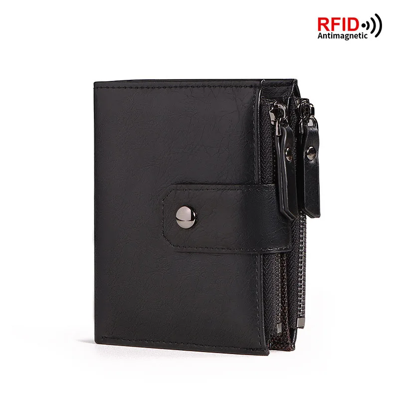 Portafoglio da uomo RFID Blocking Zipper portamonete portafoglio vintage in pelle PU porta carte di credito porta soldi portafoglio da lavoro uomo