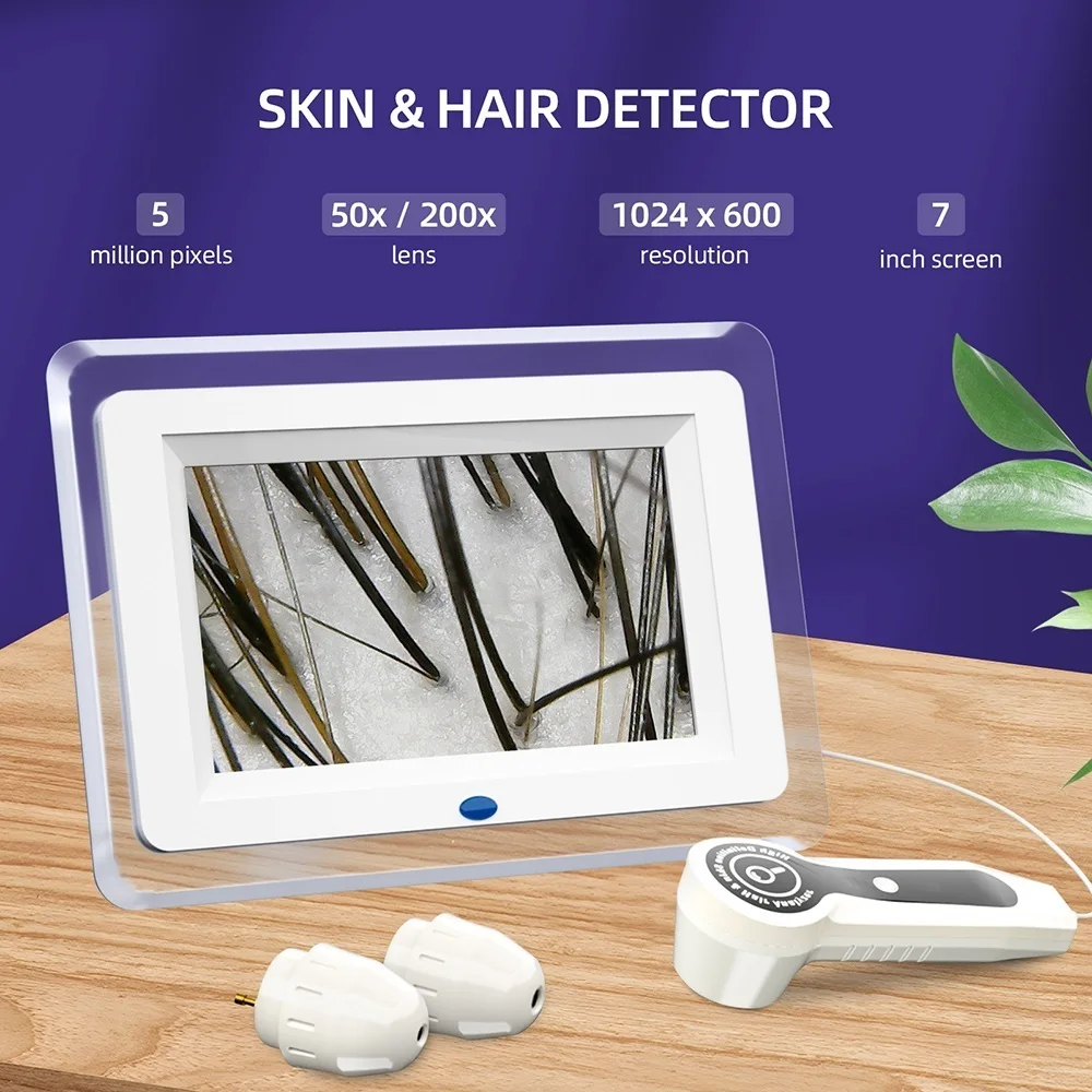 เครื่องขยายผิวหน้าจอ LCD 200X 50X ความละเอียดสูง7นิ้วกล้องจุลทรรศน์เครื่องตรวจสภาพผิวหน้ารูขุมขนเครื่องทดสอบผิวหนังเครื่องตรวจจับรูขุมขน
