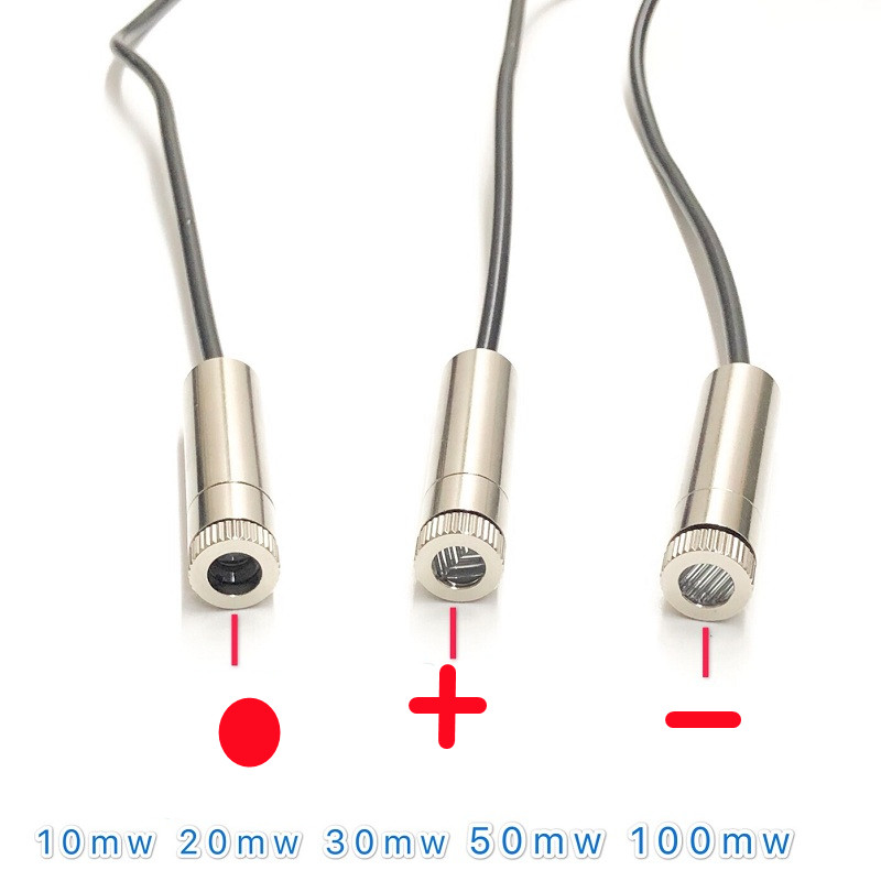 100mW 50mw 30mW 20mw 10mw 12MM luce rossa lunghezza focale regolabile modulo laser spina cc posizionamento laser a forma di punto a forma di croce