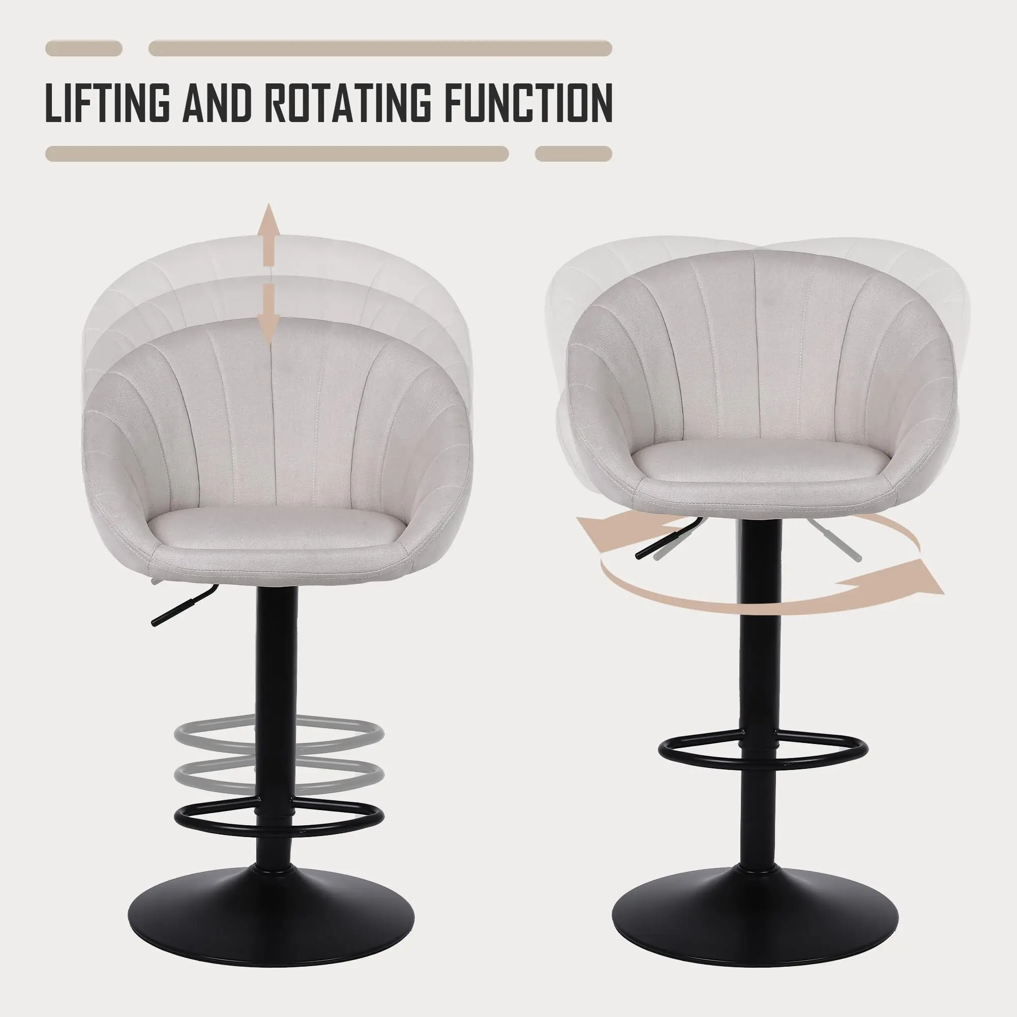 Ralex-chair Sgabelli da bar Set di 3, Sgabello da bar girevole regolabile in altezza, Sgabelli da bar per colazione in lino, Sgabelli da cucina con schienale, Beige