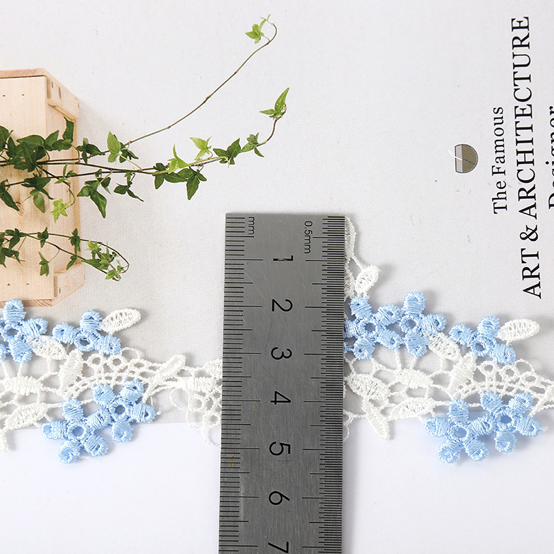 Laço de seda bordado solúvel em água do poliéster, acessórios do vestuário, acessórios home da tela, azul, rosa, Lac, 2 jardas, 5cm