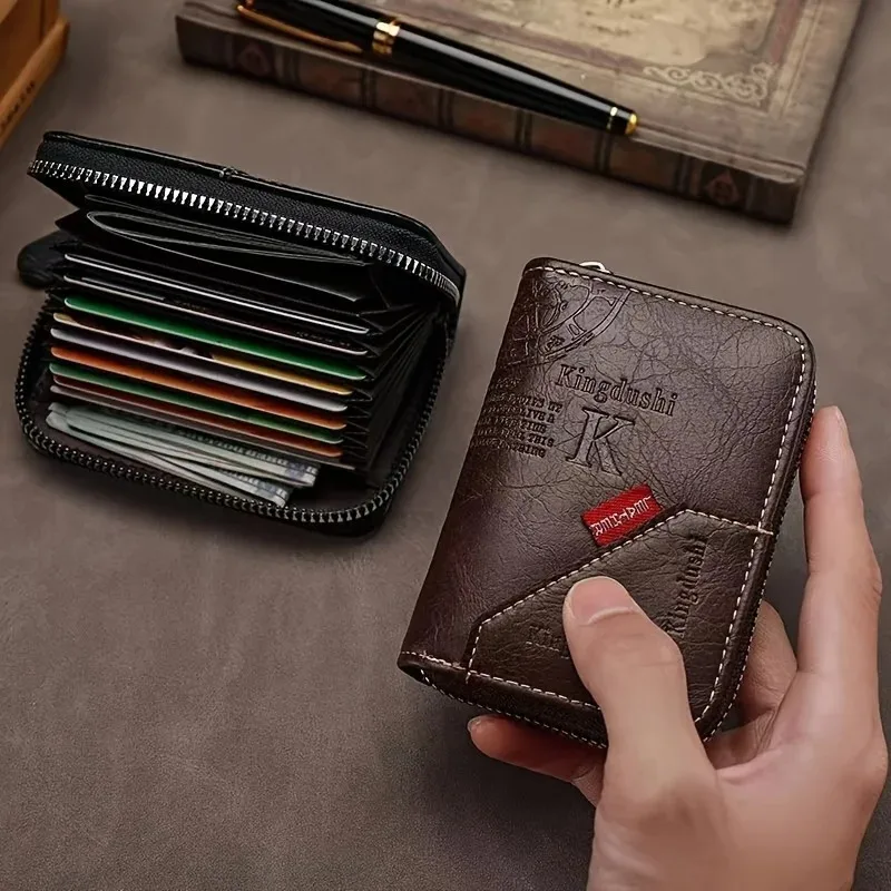 Vintage Style Compact PU Leather Wallet - Multiple Card Slots, Portable Credit Card Holder