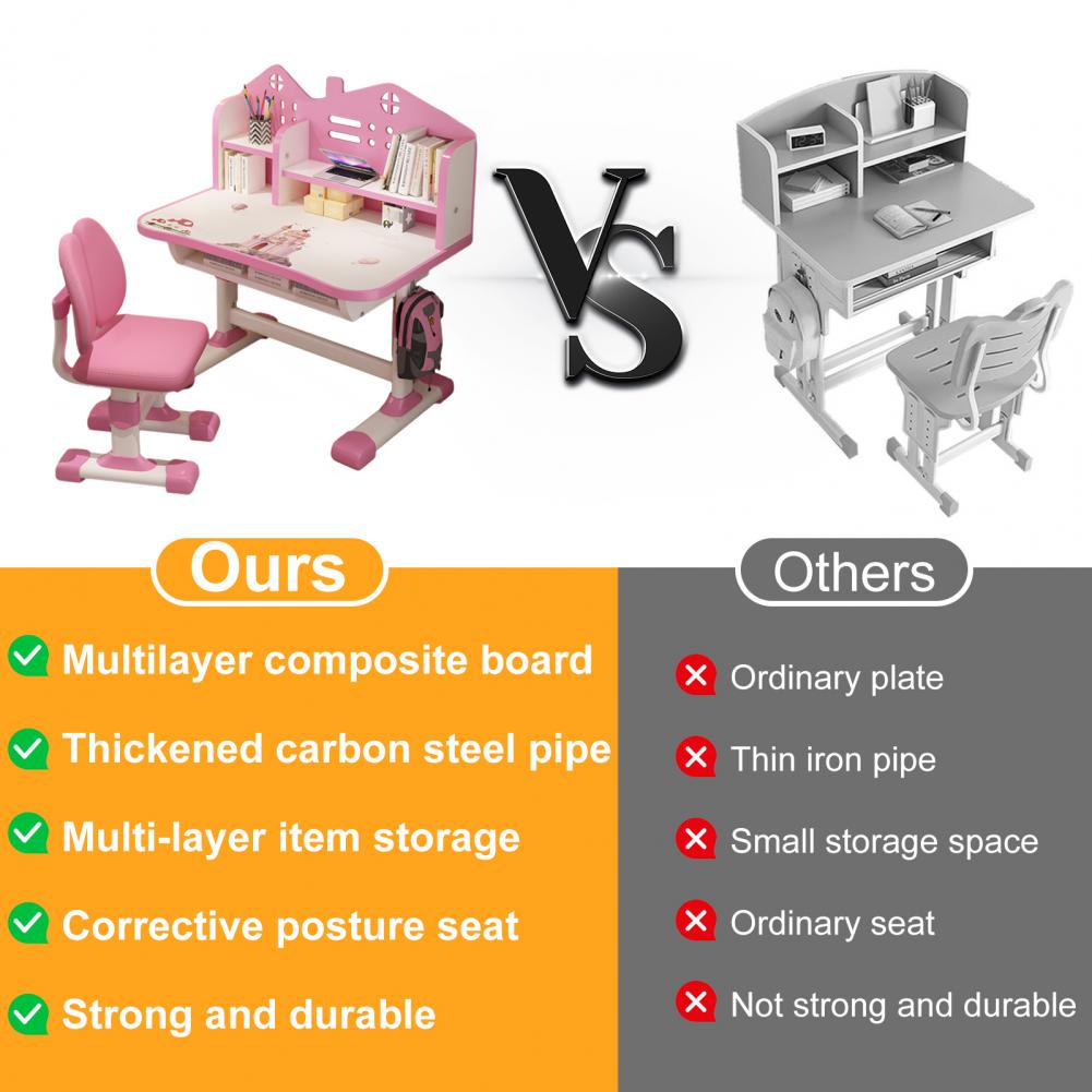 2Pcs/Set Multi Bookstand Widened Desktop Desk Chair Set Cartoon Pattern Kids Adjustable Height Study Drawer Table with Chair Set