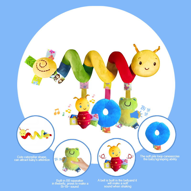 Jouets de siège de voiture suspendus pour bébé, lit en peluche, jouet doux enroulé avec couineur BB et hochets, jouet pour nouveau-né de 0 3 6 12 mois, cadeaux de poupée