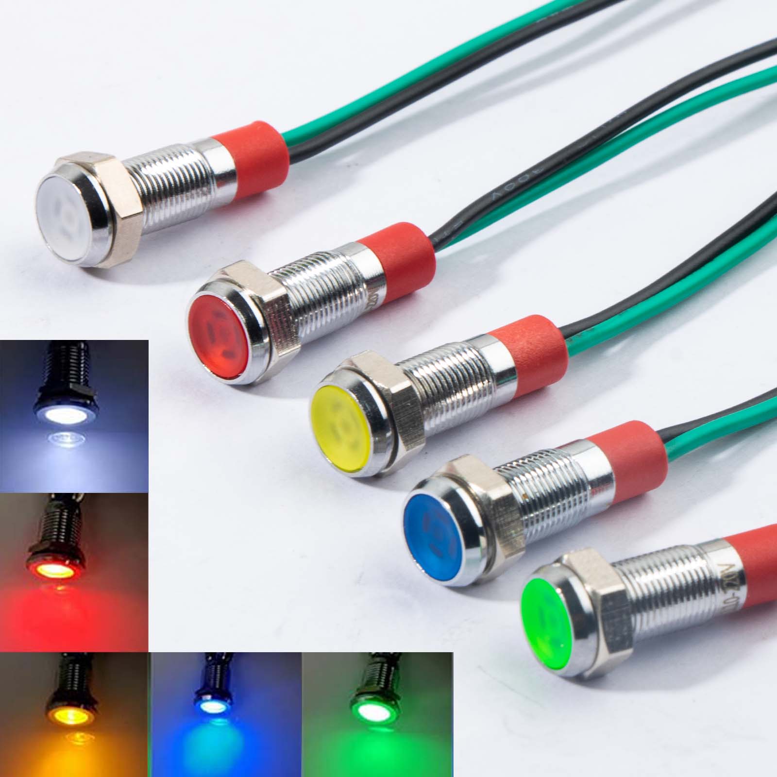 5 ชิ้น 6 มิลลิเมตร Led โลหะไฟแสดงสถานะกันน้ําสัญญาณ 12 โวลต์ - 24 โวลต์ 110 โวลต์ - 220 โวลต์สีขาวสีแดงสีฟ้าสีเขียวสีเหลือง