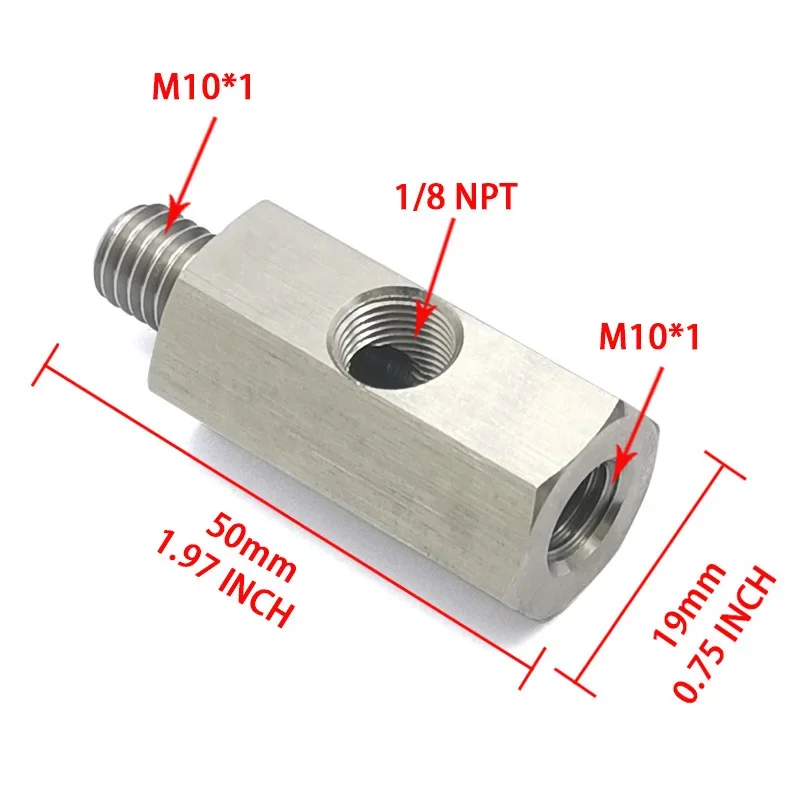 Sensor de pressão de óleo t m10x1.0 para m10x1.0 adaptador furos laterais 1/8npt fêmea turbo fonte medidor de linha de alimentação