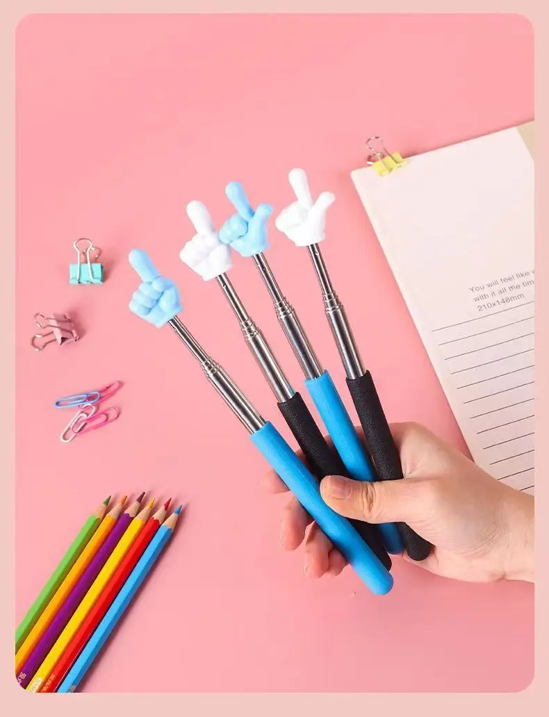 1Pc Retractable Teacher Pointer Finger Design StainlessSteel Telescopic School Teaching Pointer Stick Teacher Supplies Class