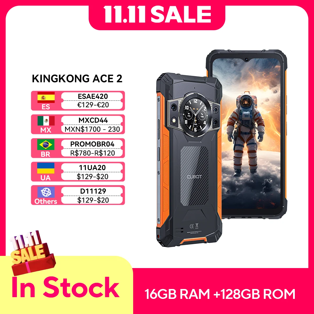 Cubot KingKong ACE 2, Smartphone ultrafino y robusto con Android 14, 16 GB de RAM (6 GB + 10 GB ampliables), 128 GB de ROM, pantalla de 6,56 pulgadas y 90 Hz, NFC, batería de 5100 mAh, 4G telefono celular