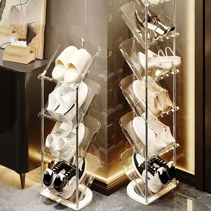 ใหม่โปร่งใสชั้นวางรองเท้าทนทานและทนทาน STACKABLE Multi-Layer ชั้นวางรองเท้านิตยสาร Rack Home รองเท้าจัดเก็บ