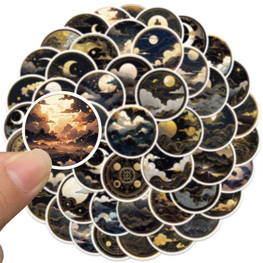 10/50 個クールダークゴールデン日月落書きステッカー美的漫画アートデカール車のラップトップ荷物電話防水ステッカー