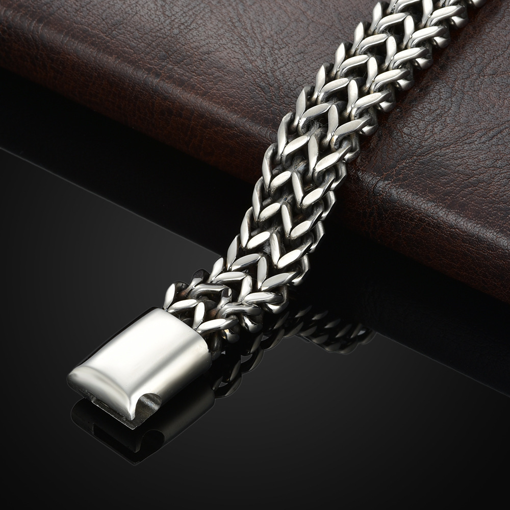 Bracelet tressé en acier inoxydable, Double rangée, écailles de poisson avant et arrière, boucle magnétique en alliage avec quille, bijoux, nouveau modèle