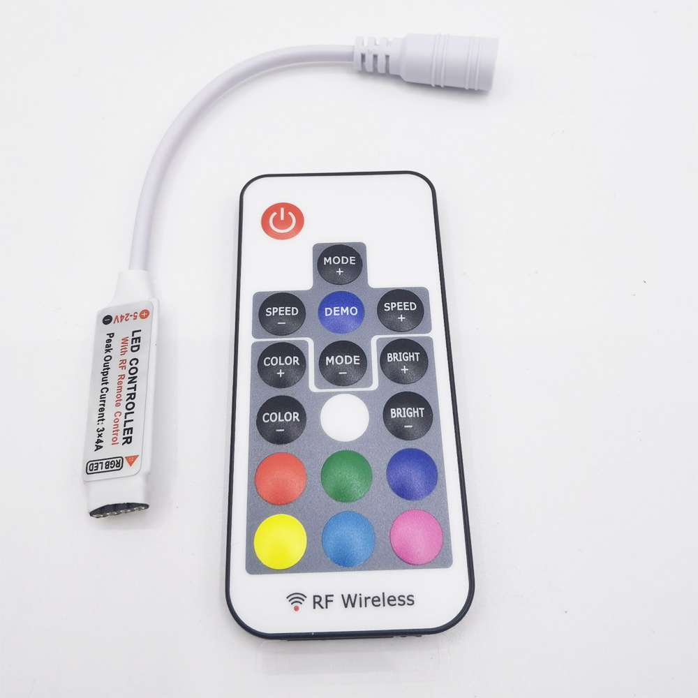 17-Tasten-Mini-RF-Fernbedienung mit kabelloser LED-Dimmung für 5050/3528/5730/5630/3014 RGB-Farbstreifen