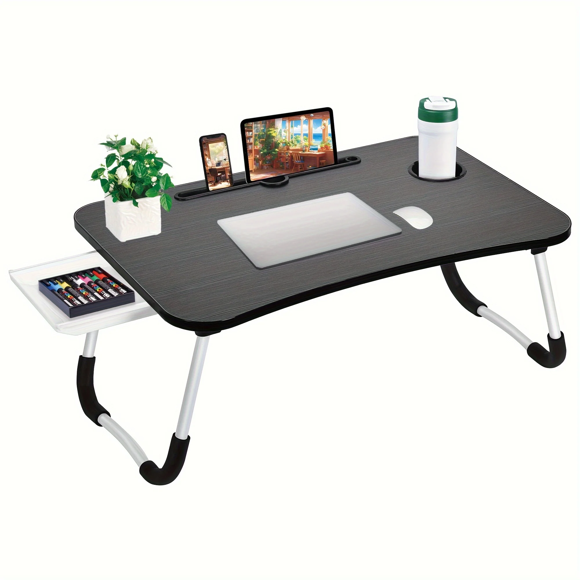 Extra-Large Portable Laptop Bed Desk - Multi-Functional Tray Stand with Cup Holder and Drawer - Stable, Durable, Foldable