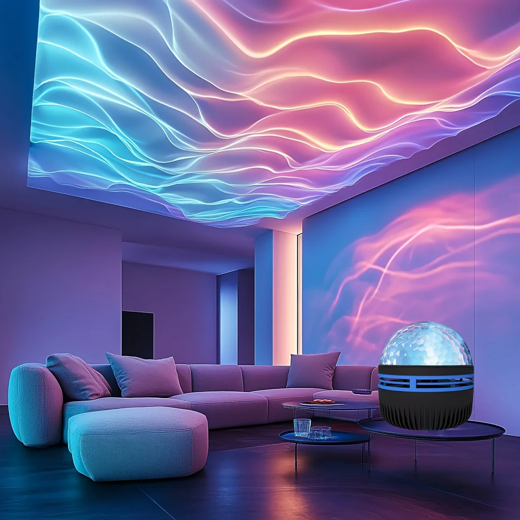 Projektor LED Galaktyki z Efektem Wody, RGB, Inteligentny Pilot, Lampa Aurora Gwiazd, KTV, Zasilany przez USB, Automatyczne Obrotowe Światło do Domu, Sypialni