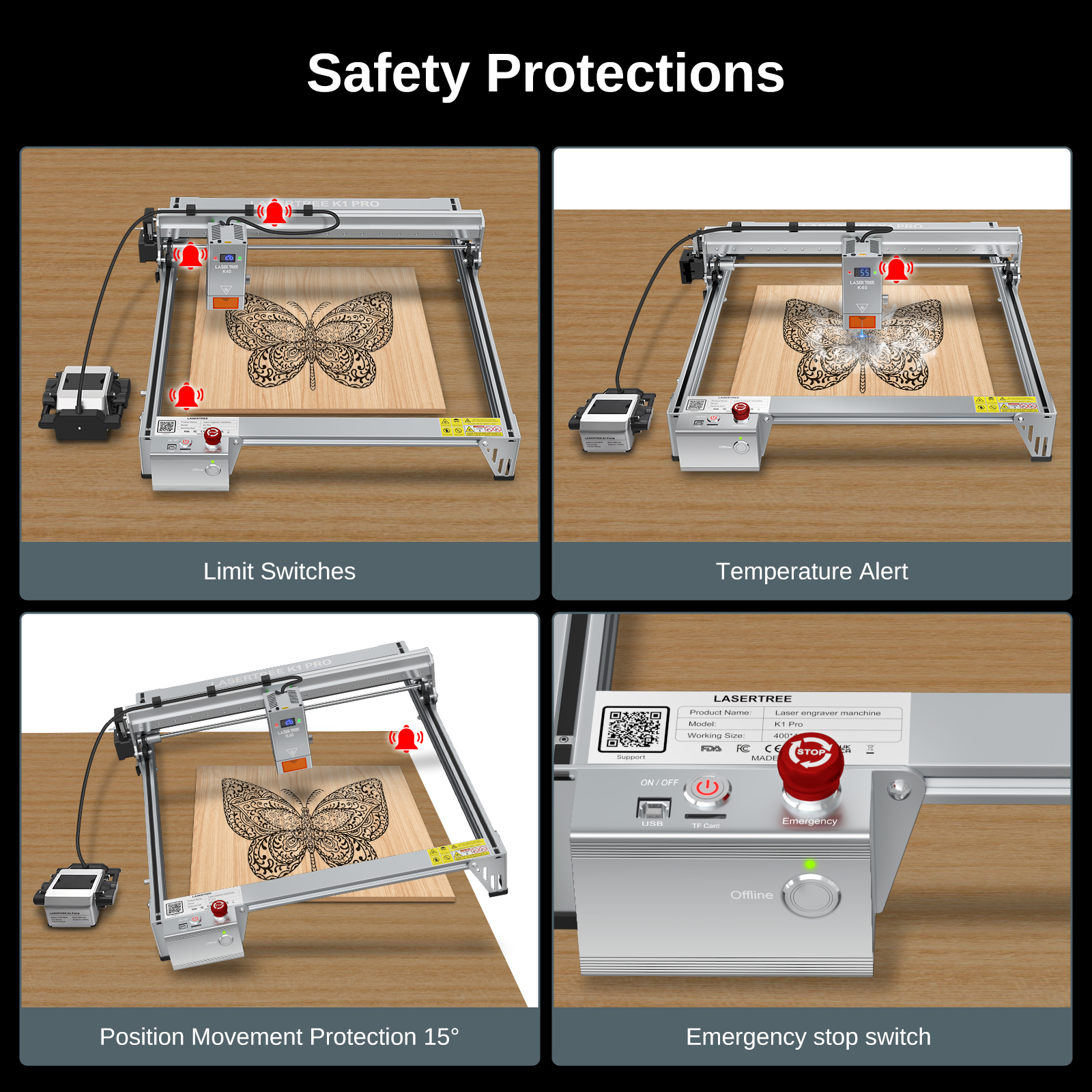 LASER TREE K1 PRO レーザー彫刻機 30 ワット 40 ワットレーザーモジュールエアアシスト木材彫刻切断機木工エリア 400X400mm