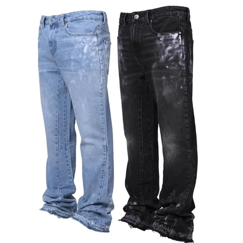 Herrenmode-Jeans-Arbeitshose, europäische und amerikanische Mode-Arbeitskleidung, elastische Patchwork-Denim-Layered-Schlaghose S-XXL
