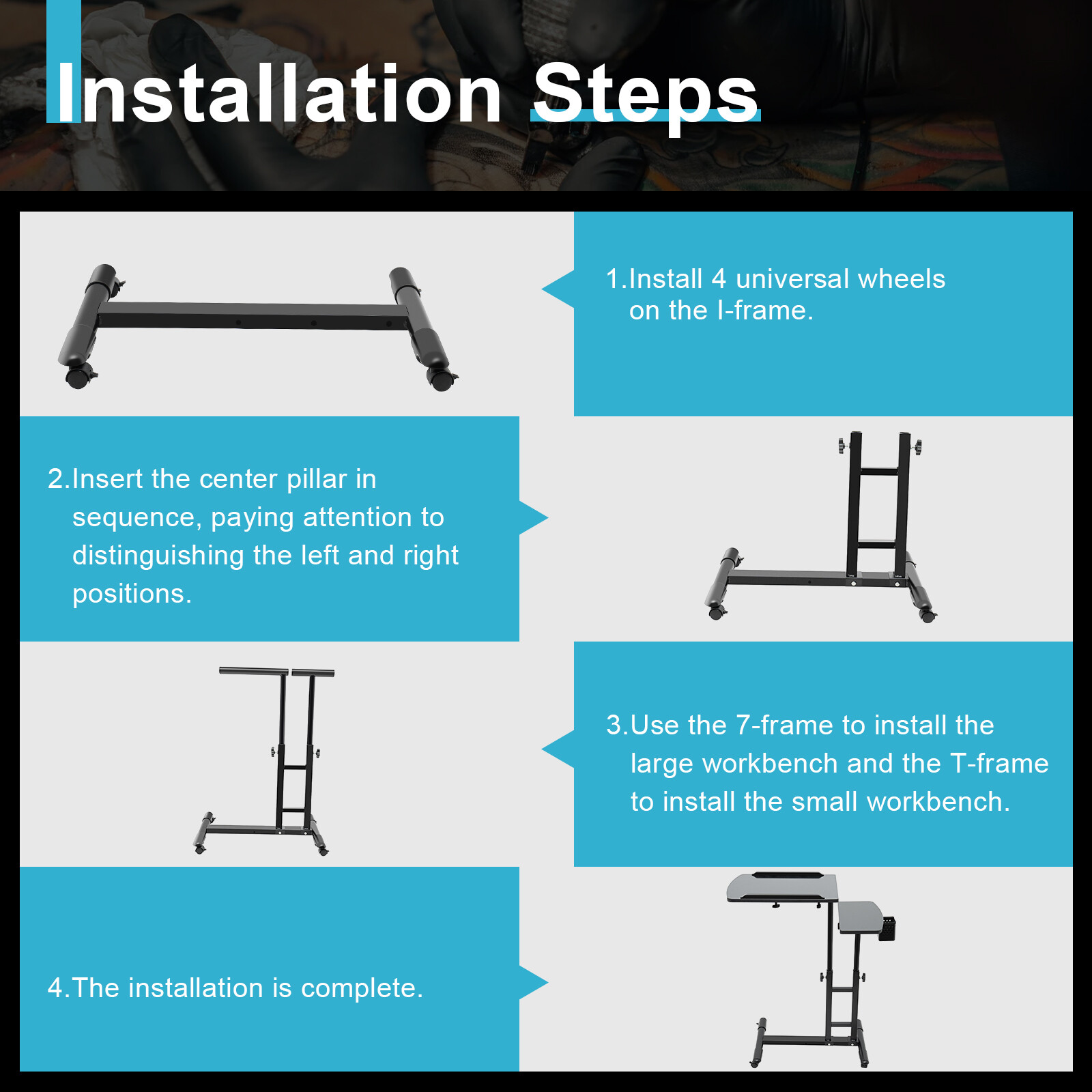 27.56Lbs Load-Capacity Tattoo Workbench Iron&Density Board Material Baked Paint Process Wear&Impact-Resistant Durable