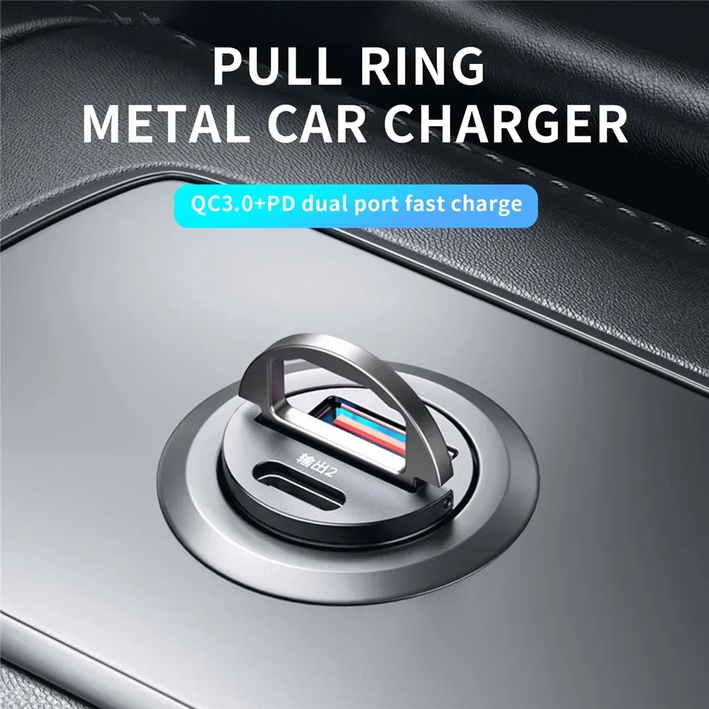 Mini 100W PD QC Pull Ring Snel Opladen Autolader USB C Autotelefoon Oplader Adapter Voor iPhone 13 12 Xiaomi Samsung Huawei