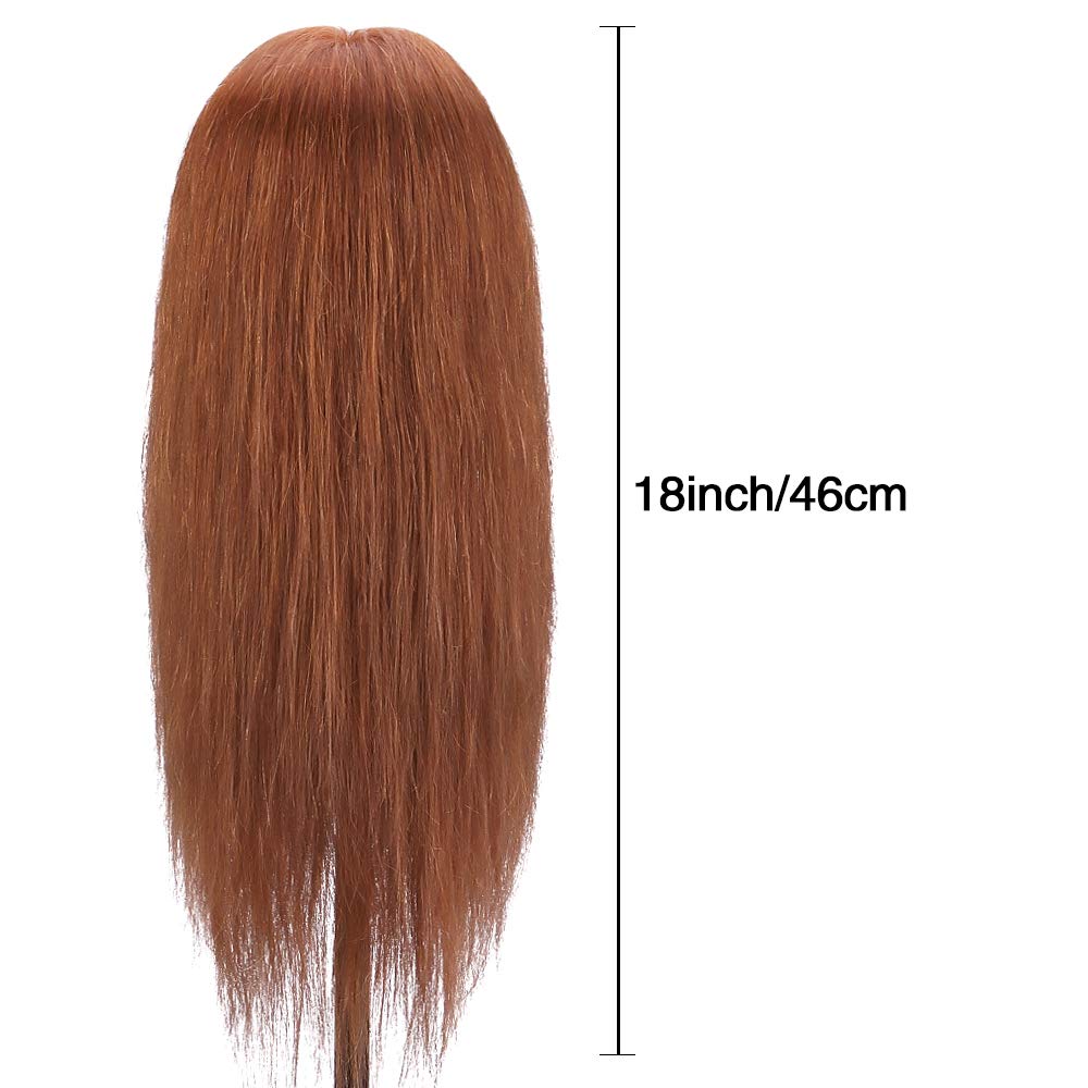 100%Real Hair Doll Head For Curling Straightening Dyeing Braiding Hairdressing Dark Brown Mannequin Head Training Head Kit