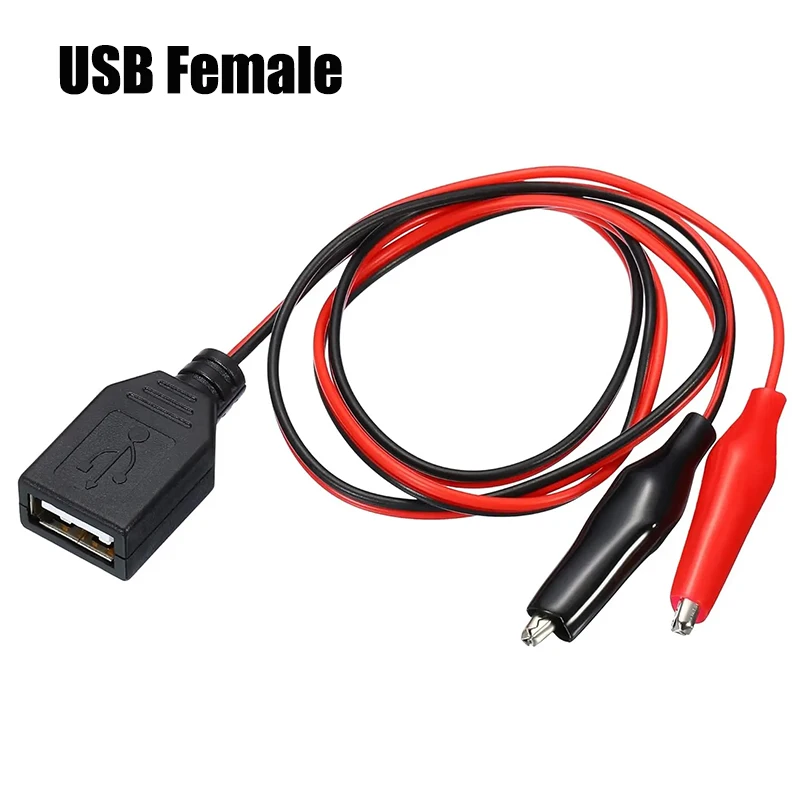 คลิปทดสอบจระเข้ CLAMP USB ชายและหญิงซ็อกเก็ตทดสอบ Connector แหล่งจ่ายไฟอะแดปเตอร์สายไฟ 50 ซม.สีแดงสีดํา
