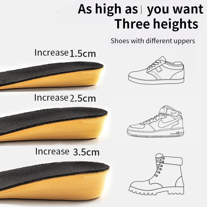 1.5-3.5Cm Invisiable Tăng Chiều Cao Đế Lót Cách Nhiệt Dành Cho Nữ Màu Vàng Giày Đế Lót Thoáng Khí Hấp Thụ Sốc Chân Chăm Sóc đệm