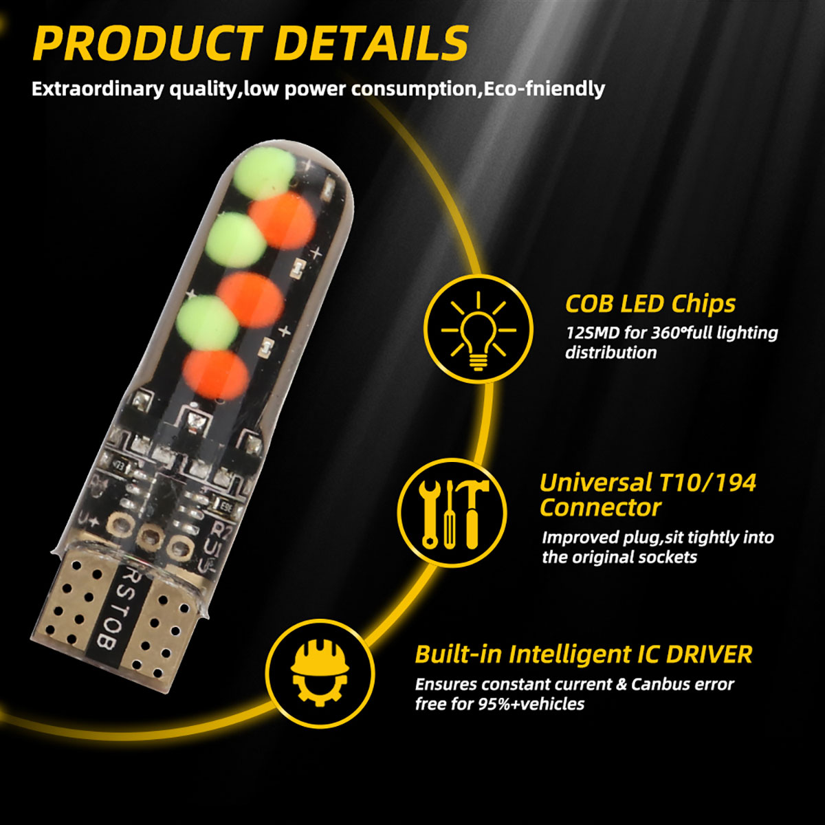 Lâmpada led rgb para iluminação interior do carro, controle remoto, cob, t10, w5w, leitura, cúpula, tronco, placa de matrícula, 12v, 1 conjunto