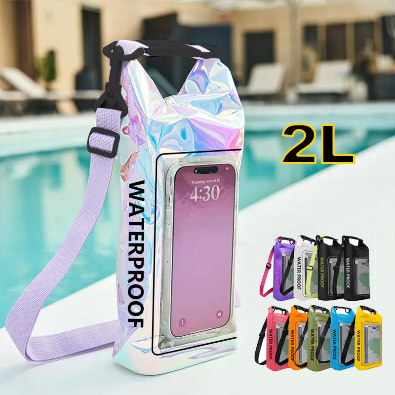 2L ว่ายน้ํากระเป๋าหน้าจอสัมผัสกันน้ํากลางแจ้ง Kayak Trekking Beach Drifting PVC Pack Rafting Surfing Boating Bag