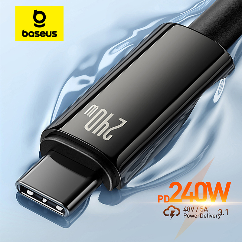 Кабель Baseus 240 Вт USB C для iPhone 16 15 Plus Pro Max Supercharge для Macbook Кабель для быстрого зарядного устройства типа C для xiaomi Samsung