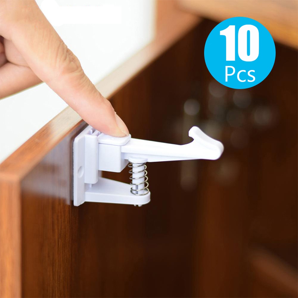 10 juegos de cerradura de cajón de seguridad Invisible para bebé, sin perforaciones, protección para niños, cerraduras de seguridad para puerta de armario y cajón