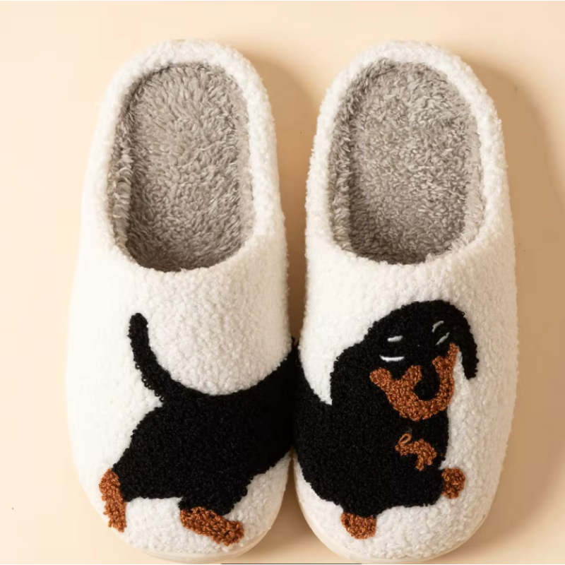 Cartoon Cute and Interesting Dachshund Dog Women Slippers Indoor Warm Comfort Lightweight Bedroom Concise Winter Cotton Shoes