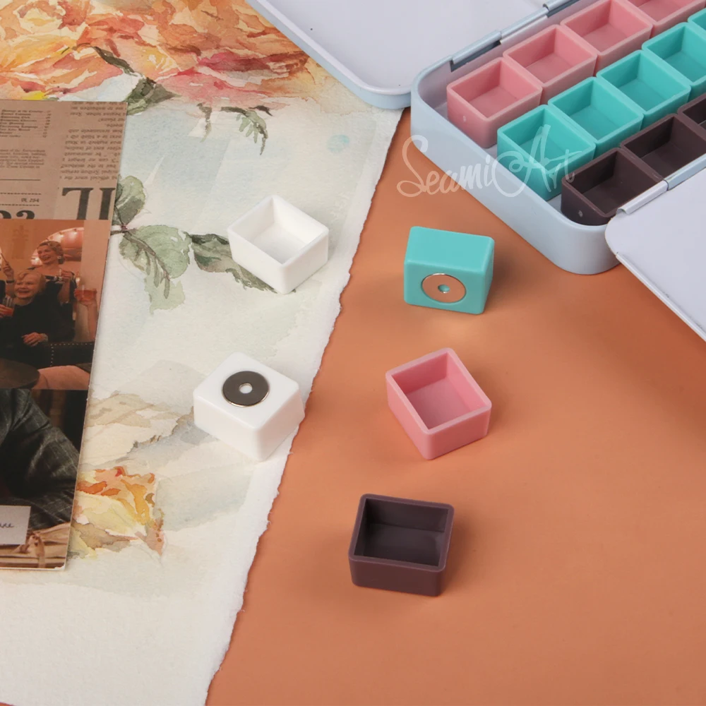 SeamiArt 50 ชิ้นแม่เหล็กครึ่งกระทะสี่สีสําหรับหลอดสีน้ํา Subpackage ดีบุกกล่อง Palette จิตรกรรมเครื่องมืออุปกรณ์ศิลปะ