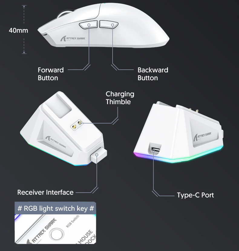 Attack Shark X11 3-trybowe połączenie /2,4 GHz/Bluetooth, PAW3311, 400 IPS, 22 K000 DPI, RGB, bezprzewodowa mysz do gier na PC