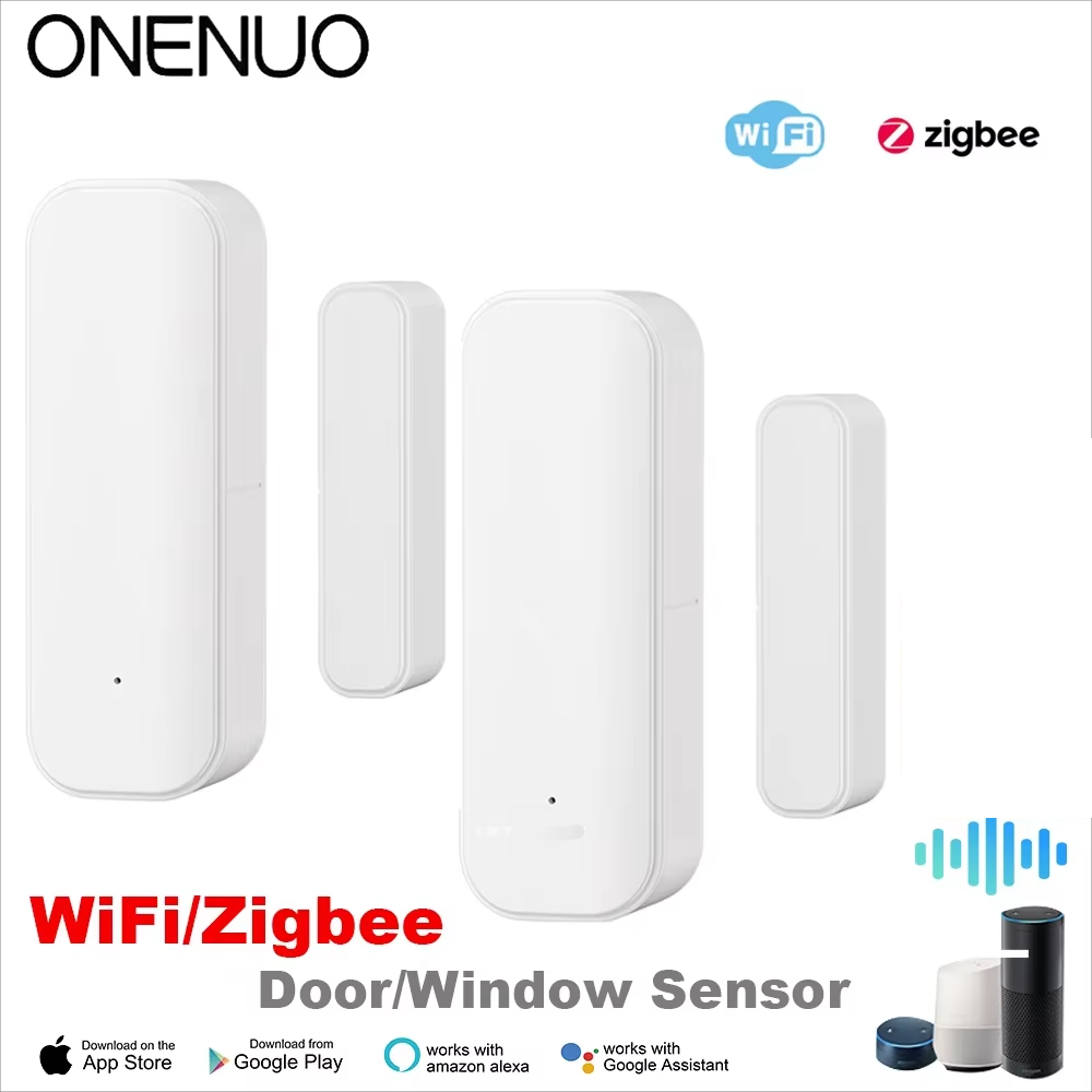Sensor de puerta y ventana WiFi o Zigbee con batería AAA, sistema de alarma de seguridad para el hogar inteligente, Control por voz a través de Alexa y Google Home Smart