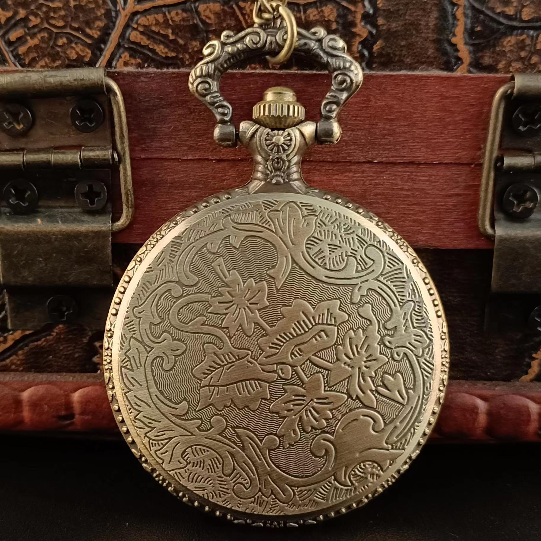 Vintage Bronzen Pistool Schedel Verdedigt Vrijheid Tweede Amendement Militaire Quartz Ketting Zakhorloge Hanger Voor Mannen Halloween Chr