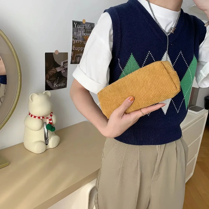 Estuche para lápices de gran capacidad, estuche para bolígrafos de papelería, estuche para lápices de pana, suministros escolares, estuche para lápices para volver a la escuela