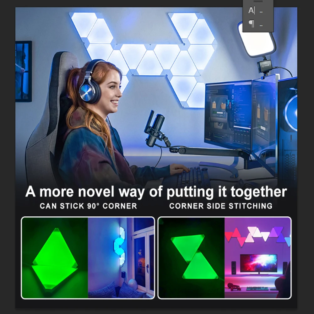 Lámparas triangulares LED súper delgadas con WIFI, Bluetooth, USB, aplicación TuYa, luz nocturna para juegos de ordenador, decoración de dormitorio, luz de pared interior