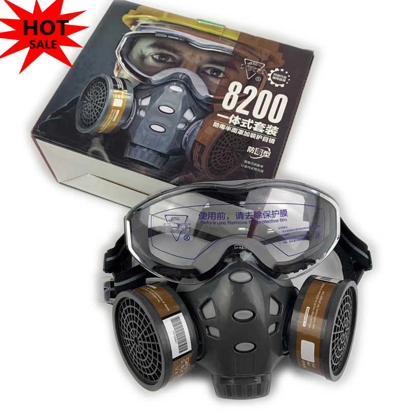 Respirador, máscara de Gas de cara completa con gafas de seguridad, pintura en aerosol, decoración de pesticidas químicos, formaldehído con filtro