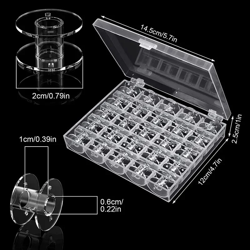 25Pcs Clear Sewing Machine Bobbins Spools Empty Bobbins Spools Plastic Storage Box For Household DIY Sewing Accessories Tools