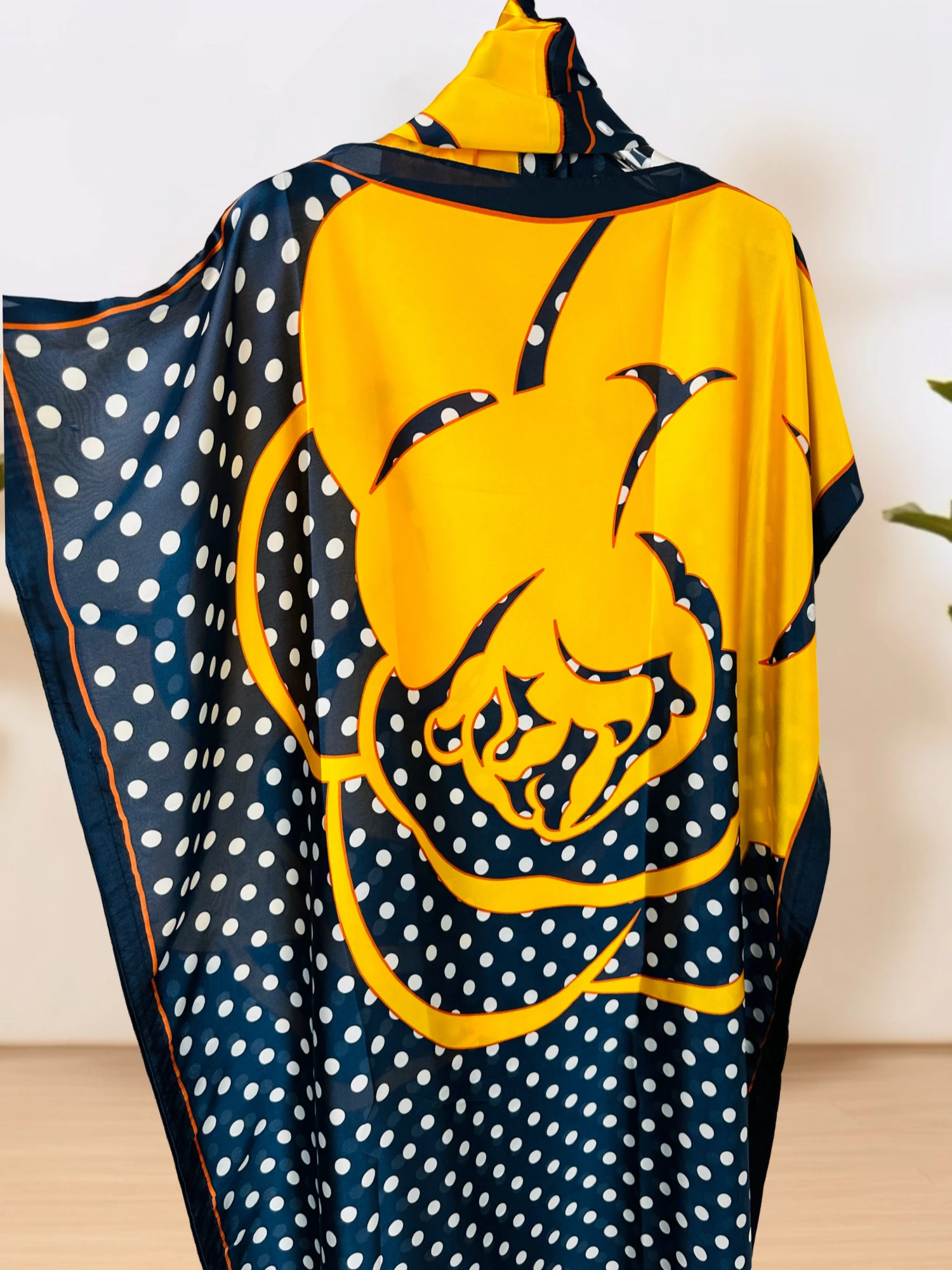 Vestido kaftan com gola redonda, vestido elegante com manga morcego e lenço, roupas femininas