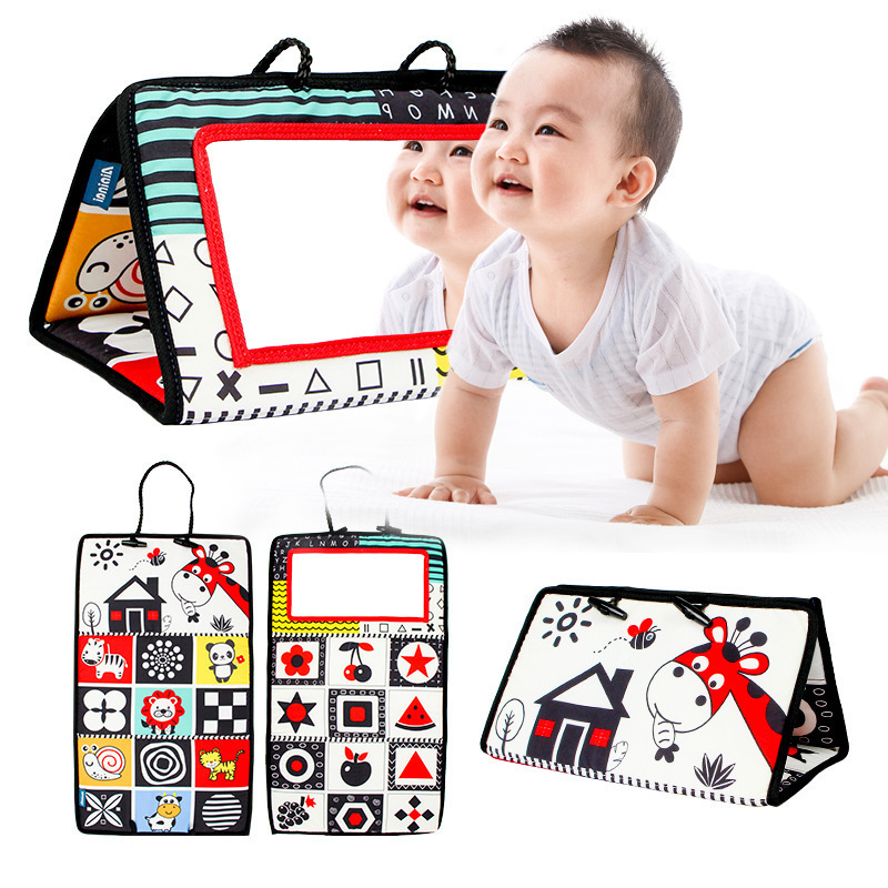 Foldable Crib Toy Activity Soft Book For Toddlers Tummy Time Baby Mirror Infant Toys First Gifts Visual Development Newborn Toys