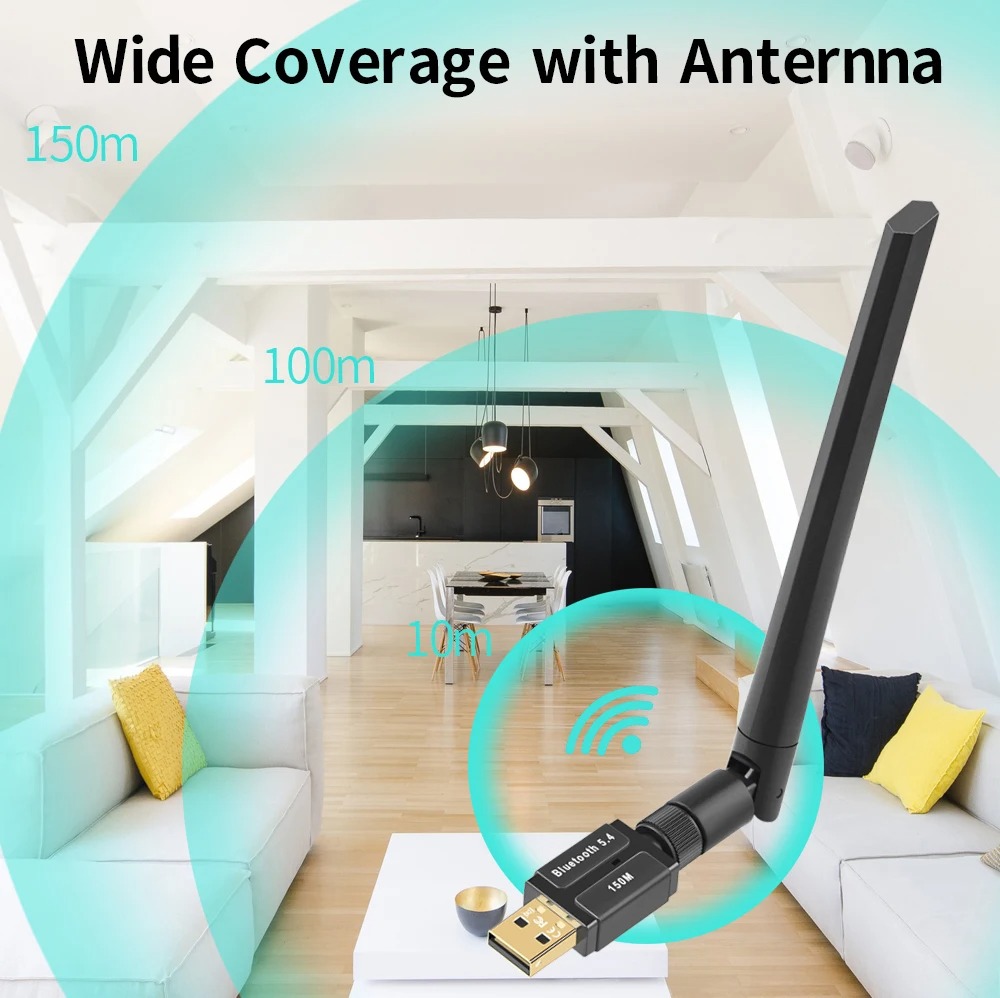 150 m Bluetooth 5.4-Adapter, kostenloser Treiber, USB-Bluetooth-Dongle-Adapter für PC, Windows 11/10/8,1 Maus, Tastatur, Audioempfänger