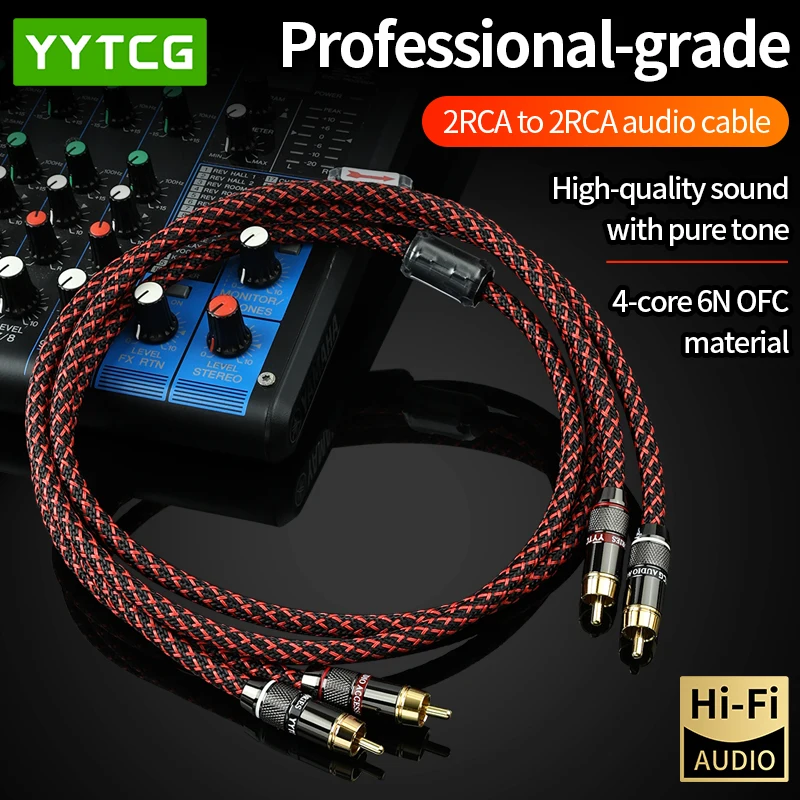 YYTCG 1 par de cables de Audio RCA 2 RCA a 2 Cables de interconexión RCA estéreo HIFI 4N OFC macho a macho para amplificador DAC TV Audio de coche