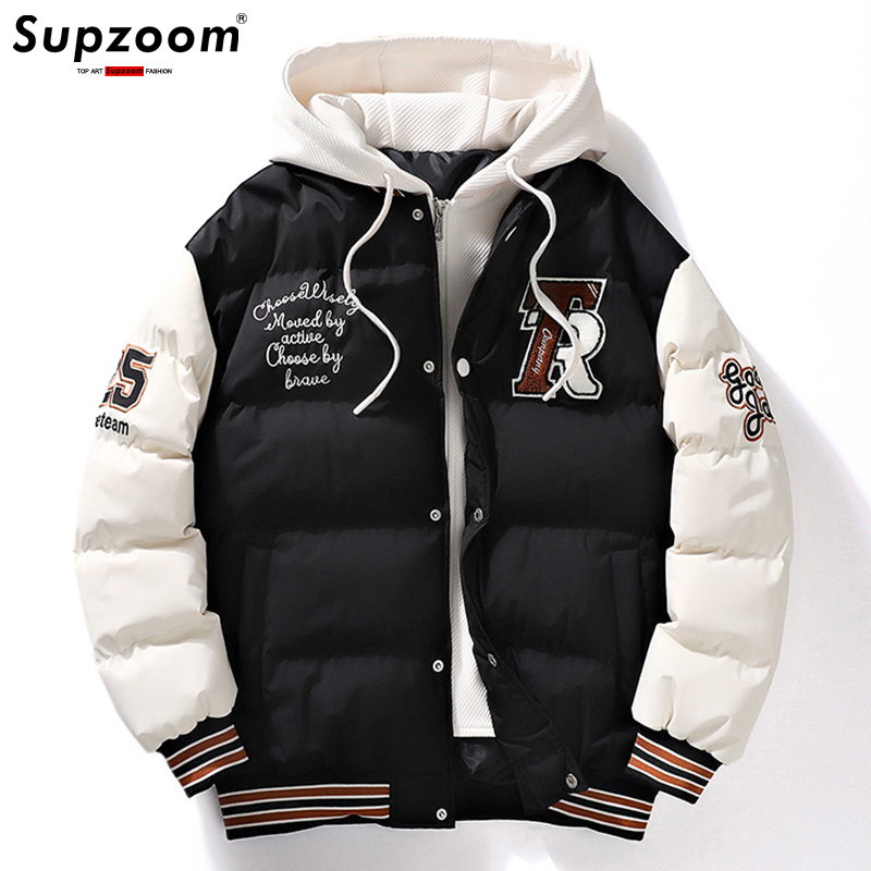 Supzoom nova chegada casual bordado masculino inverno na moda falso de duas peças com capuz pão terno casal algodão-acolchoado jaquetas e casacos