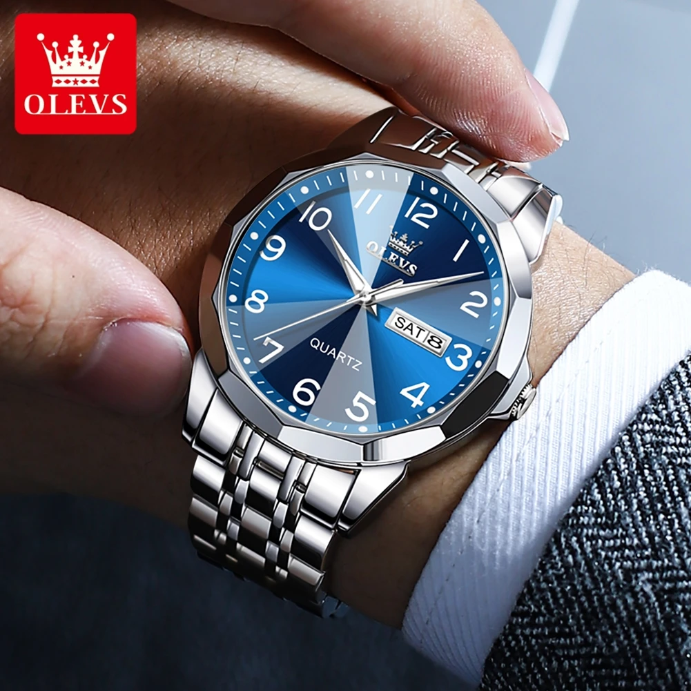 OLEVS, relojes originales resistentes al agua para hombre, reloj de cuarzo con espejo Digital para hombre, reloj de pulsera luminoso de acero inoxidable, fecha y semana para hombre
