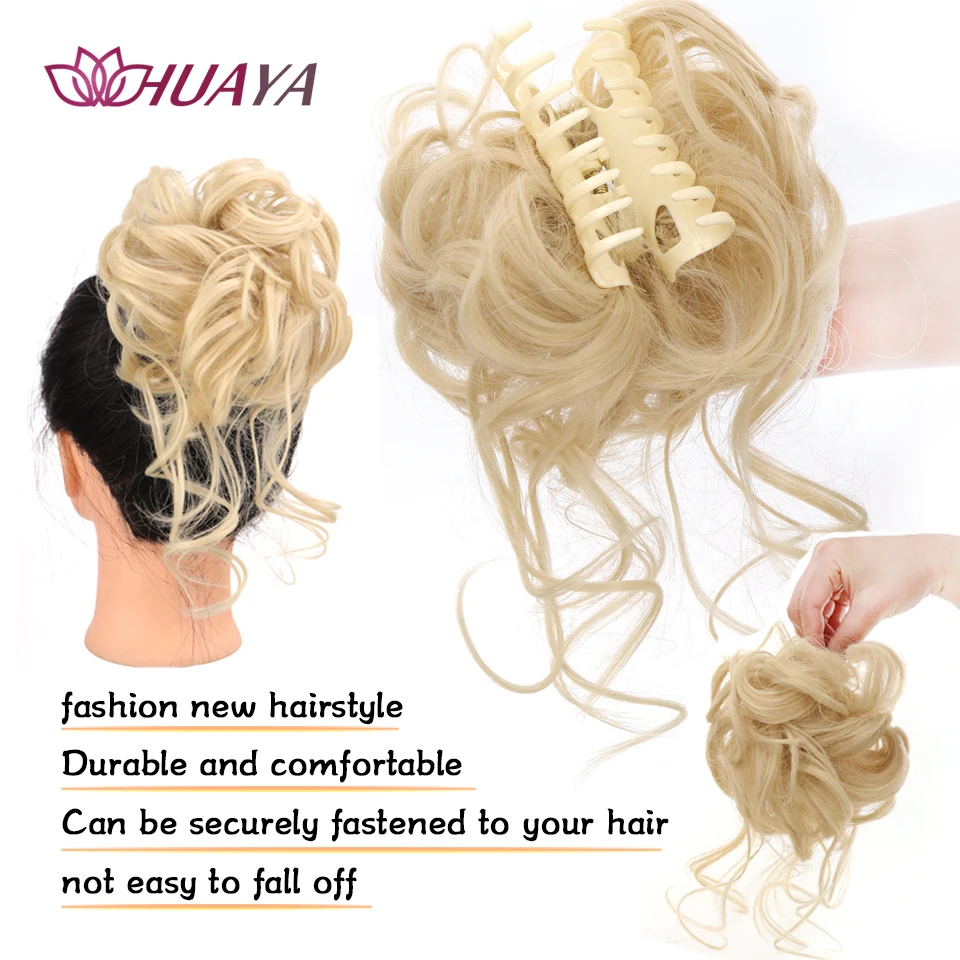 HUAYA-extensiones de cabello sintético con garra rizada y desordenada, moño, pelo falso con cola para mujer