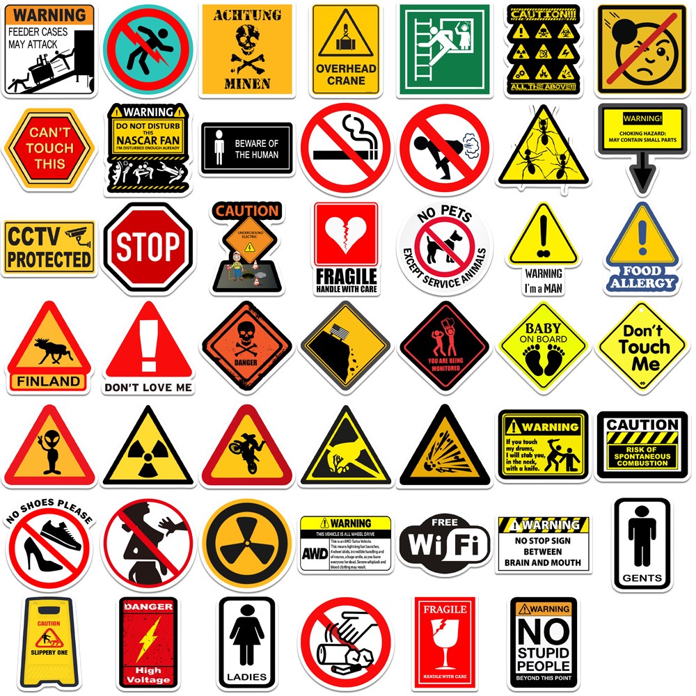 10/50/100PCS Waarschuwingspatroon Teken Stickers Pack DIY Skateboard Motorfiets Koffer Briefpapier Decals Decor Telefoon Laptop Speelgoed